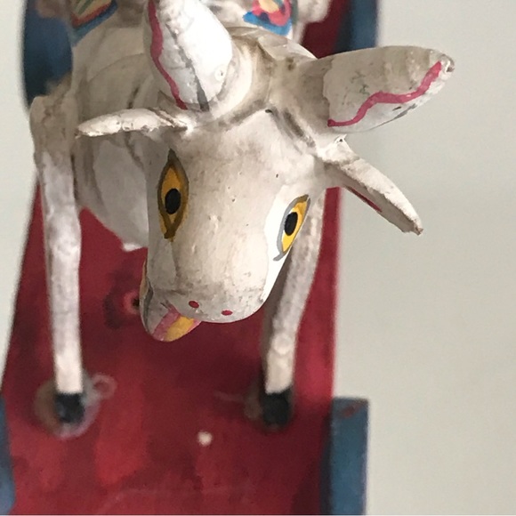 Wooden Miniature Artisan Goat on Wheels Hand Painted Christmas Ornament - VTG - Picture 7 of 13